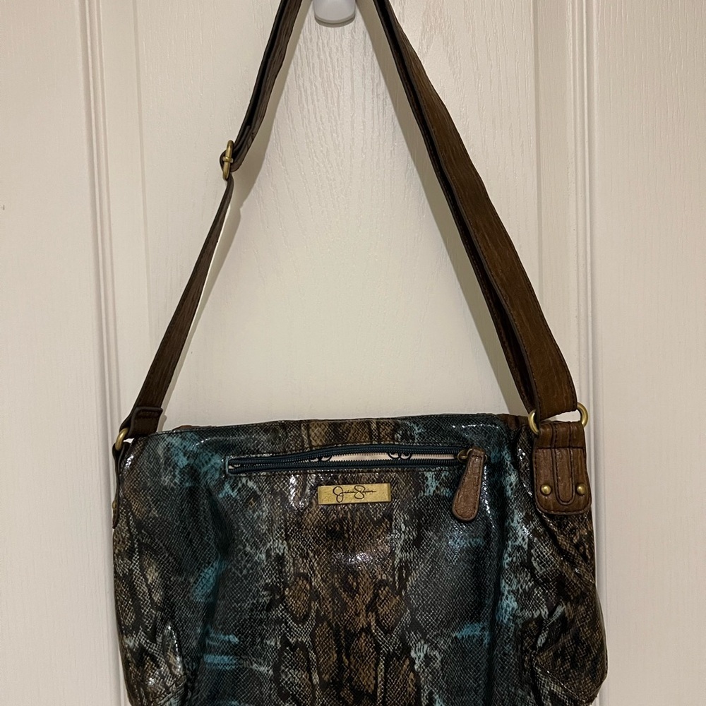 Jessica Simpson Stylish Brown and Blue Snake Print Shoulder Bag